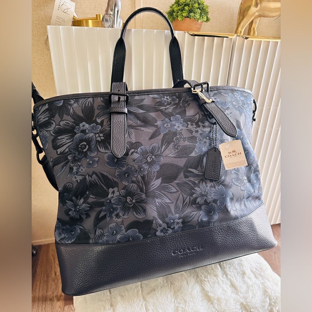 Coach Mercer Tote in Blue Floral Hawaiian Print Canvas & Leather - Picture 6 of 15